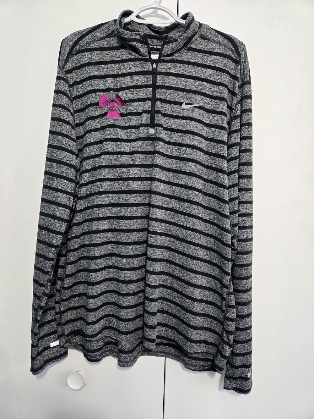 Nike Dri-FIT Running 1/4 Zip Pullover Gray Black Stripe Women's XL